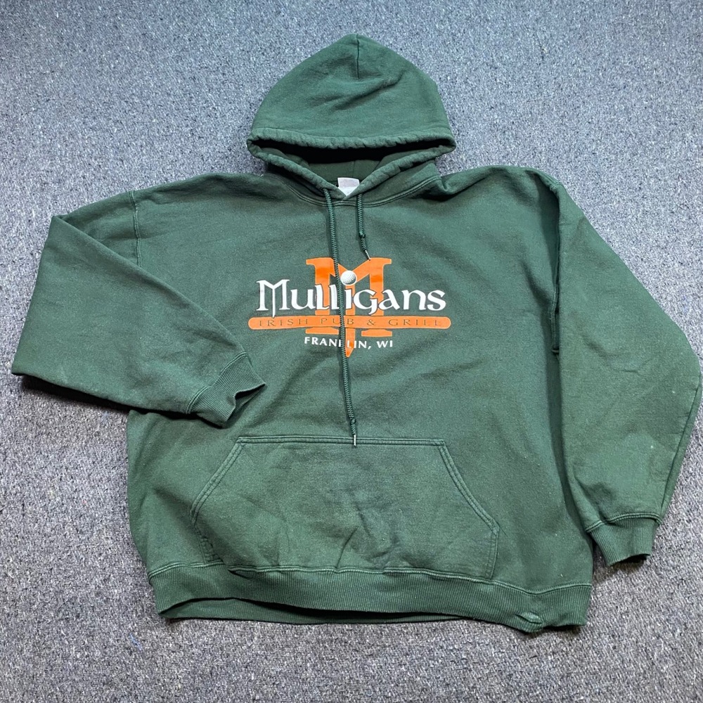 Mulligans Irish Pub Grill Hoodie Sz XL Mens Green Skater Grunge Golf Franklin WI
